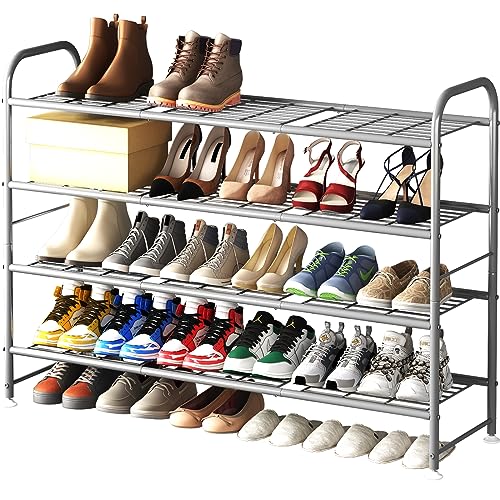 LINZINAR 4 Tier Long Shoe Rack for Closet Metal Shoe Organizer for Entryway - color: Grey, size: 4-Tier