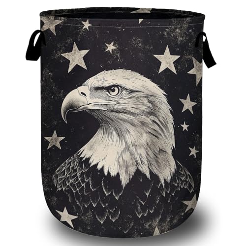Black Eagle Laundry Basket, Foldable Waterproof Laundry Hamper Tote Bag Dirty Clothes Storage Bucket Organizer for Bathroom/Laundry/Bedroom 15.7"x19.6" - color: Black Eagle