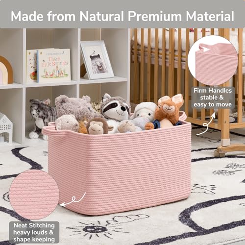 Goodpick Large Woven Rope Blanket Basket, Rectangle, Pink, 75L - color: Pink, size: Large(21.6"L x 14.9"W x 11.8"H)
