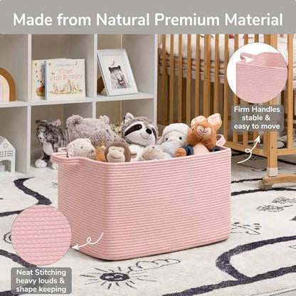 Goodpick Large Woven Rope Blanket Basket, Rectangle, Pink, 75L - color: Pink, size: Large(21.6"L x 14.9"W x 11.8"H)