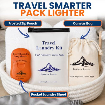 Travel Laundry Detergent Sheets 50 Pack – Compact Travel Detergent for Sink Washing, Lightweight Laundry Detergent Strips for Clothes on Trips, Hotels & Cruises - style: Pocket Sheets (50) + Canvas Bag