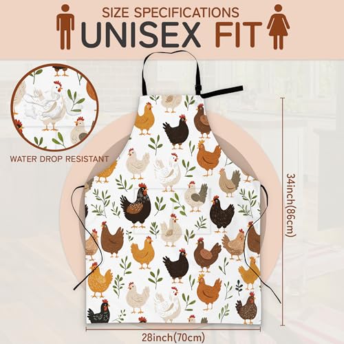 Cooking Aprons for Men and Women,Adjustable Bib Chef Apron with 2 Pockets, Soft and Durability Kitchen Apron - color: Rooster Hen Chick Meadow