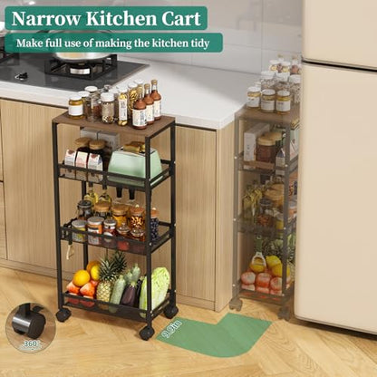 4-Tier Slim Utility Rolling Laundry Cart with Wheels, Easy to Assemble - color: Black, size: 9.1''