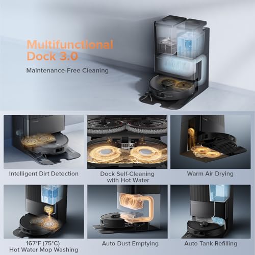 Roborock Qrevo Edge S5A Robot Vacuum and Mop, 18,500Pa, Zero-Tangling, DuoDivide Main Brush, FlexiArm Side Brush, Hot Water Mop Washing & Self-Cleaning, Warm Air Drying, Self-Emptying, Black - color: Black
