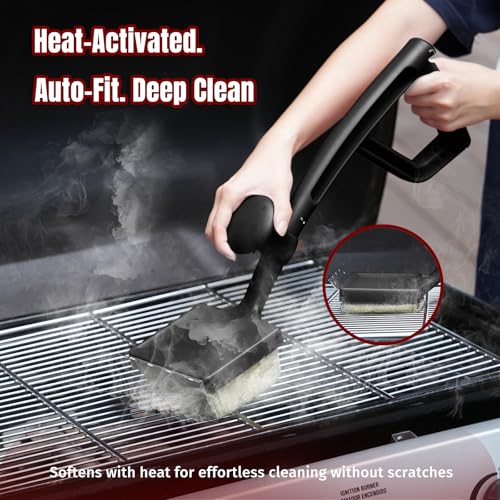 SHINESTAR Grill Brush for Outdoor Grill with 2 Replacement Heads, Black - color: Black Grill Brush & 2 Replacement Heads