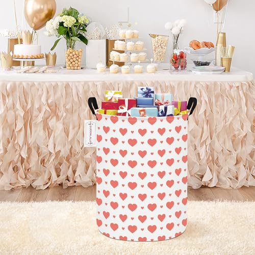 QUEENLALA Large Foldable Round Storage Basket Laundry Hamper, Pink Heart - color: Round-Pink Heart