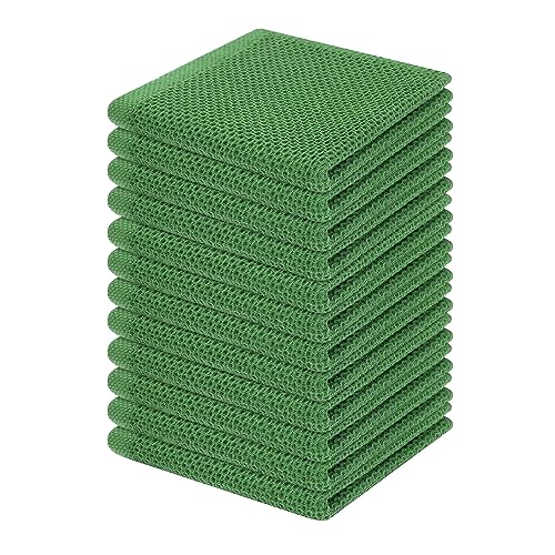 Homaxy 100% Cotton Waffle Weave Kitchen Dish Cloths 12-Pack, Grass Green - color: Grass Green, size: 12 X 12 - 12 Pack