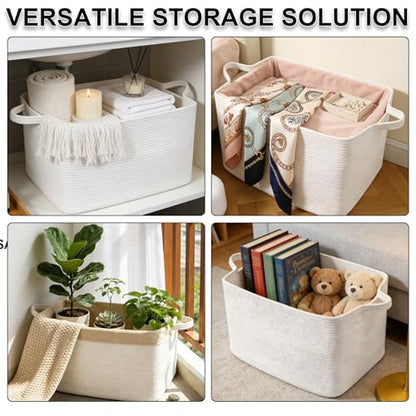 96L Woven Laundry Basket with Handles, Extra Blanket Basket,White - color: White, size: 96L