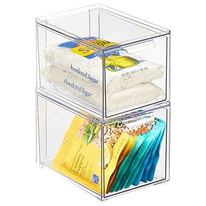mDesign Kitchen Storage Drawer Box – Plastic Storage Box with Pull-Out Drawer – Pantry, Fridge and Cupboard Storage for Food and Snacks – Pack of 2 – Clear - size: 8 x 6 x 6 (Pack of 2)