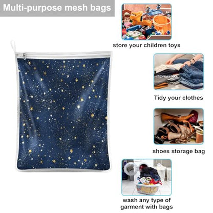 Mesh Laundry Bags Lingerie Bags for Washing Delicates 2 PCS Wash Bag with Zipper Small and Medium Washable Blue Stars - color: Blue Stars