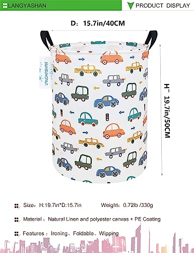 Round Laundry Basket Collapsible Storage Hamper with Car Print - color: Color Cars