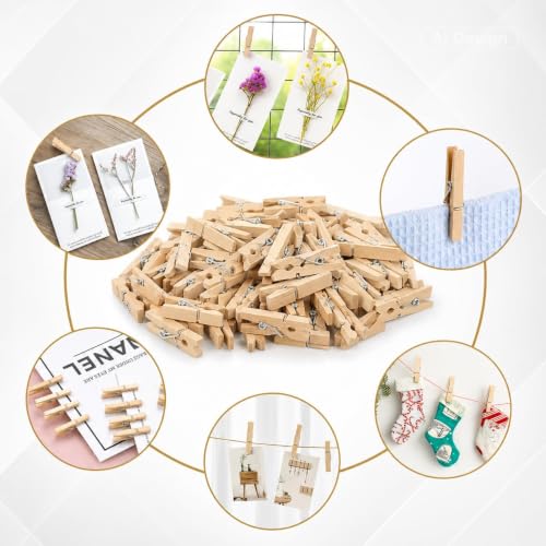 jijAcraft 1.4Inch Mini Clothes Pins - 100Pcs Wooden Clothespins with String - color: Natural, size: 1.4 inch, 100 pcs