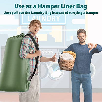 Coomee Heavy Duty Laundry Bag, 2 Pack XL Nylon Laundry Bags with Straps - color: Green, size: 41" x 28" x 1"