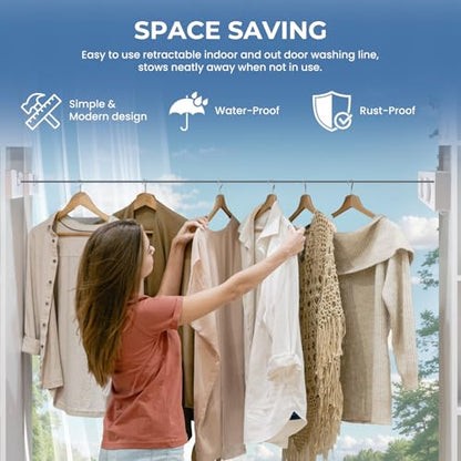 Retractable Clothesline Indoor Outside Heavy-Duty, Upgrade 304 Double Stainless Steel Shower Room Clothes line, Fit Rv Balcony Courtyards Indoor Drying Rack Clothesline, 13.8ft - style: white