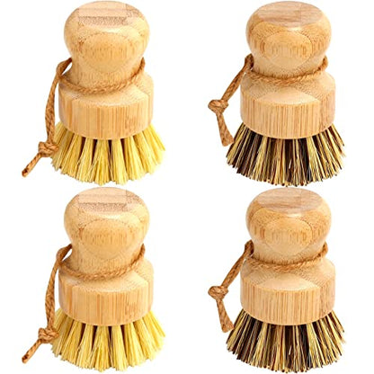 Bamboo Dish Brush Set, 4 Pcs Palm Wooden Dish Scrubber Brush, Dish Brushes, Durable Wood Dishes Scrub Brush, Natural Round Vegetable Cleaning Pots Pans Sink Washing Kitchen Brush by Aisuly