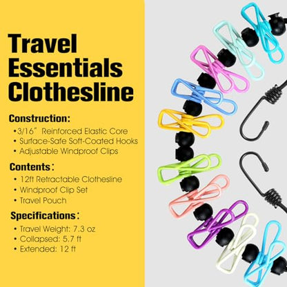 Clothesline Camping Essentials, Elastic Travel Clothes Line Camping Gear for Outdoor Glamping, Cruise and RV Must Haves, 4 Count
