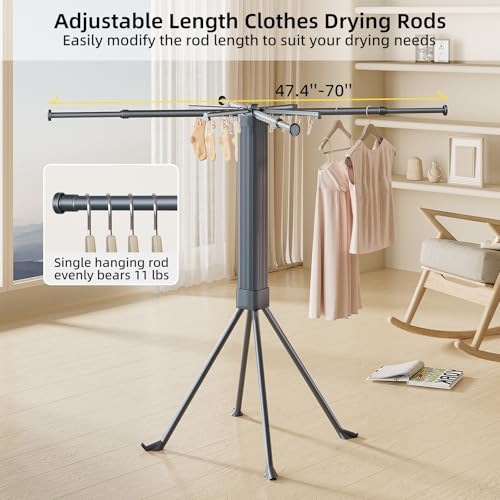 BIREN Clothes Drying Rack Foldable Extending Laundry Rack with 16 Clips Collapsible Clothing Rack Space-Saving Clothing Racks for Hanging Clothes, Indoor, Camping, Balcony, Outdoor - color: Gray