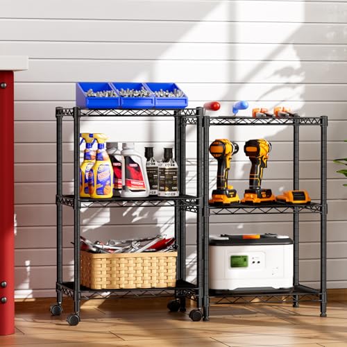 SINGAYE Small Wire 3 Adjustable Shelves Pantry Metal Shelf Floor Organizer - color: Black, size: 3-Tier 11.8"D X 17.3"W X 30.7"H
