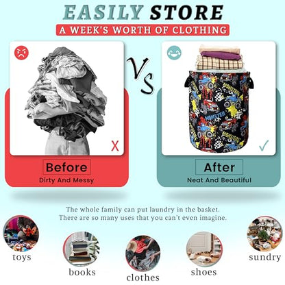 Funny Cars Laundry Basket Oxford Cloth Foldable Hamper 18.9x16.5Inch - color: Funny Abstract Cars Print