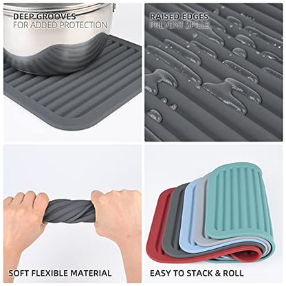 Silicone Trivets for Hot Dishes, Pots and Pans, Hot Pads for Kitchen Counter, Heat Resistant Trivets for Quartz Countertops, Hot Pads, Silicone Pot Holders Mats, Teal Table Trivet Mat, Set 2 - color: A04: Rectangular-teal