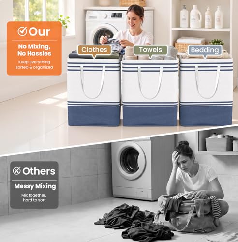 TranquilRelax 3-Pack Laundry Basket, Laundry Hamper, Blue-125L - color: Blue, size: 125L