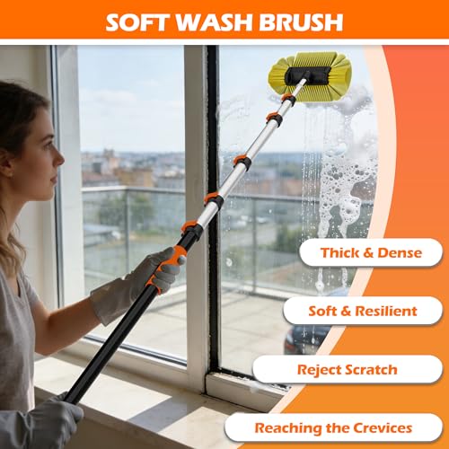 16FT Reach Car Wash Brush with Long Handle for RV, Truck Cleaning - size: 3-12FT