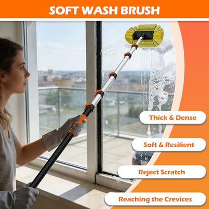 16FT Reach Car Wash Brush with Long Handle for RV, Truck Cleaning - size: 3-12FT