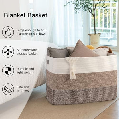 OIAHOMY Blanket Basket Laundry Basket Dog Toy Basket 108L Dark Brown - color: Gradient Dark Brown, size: 25”x16”x16”