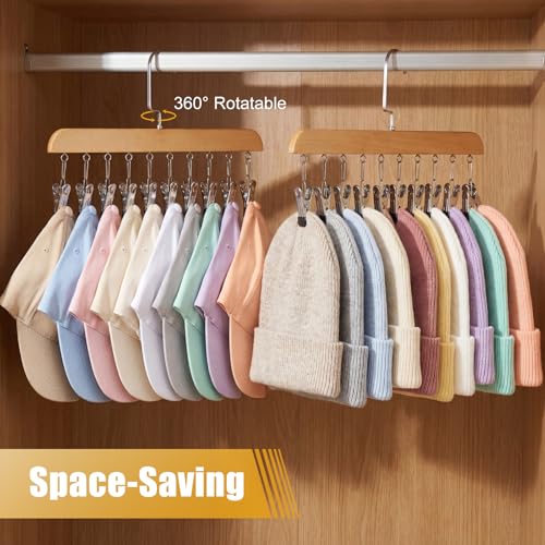 Novabright 2 Pcs Closet Organizers with 10 Clips Hat Pants Scarf Socks Hangers Wood Space Saving Rotating Hanging Hangers Clothespins with Padded Clips for Leggings Bra Tie Belt Jeans Skirt (Wood) - color: Wood