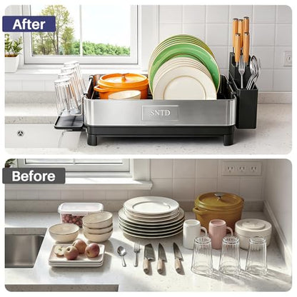 SNTD 304 Stainless Steel Dish Drying Rack for Small Kitchen Counter, Black - color: Black