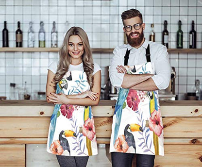 EKOBLA Bird Aprons Watercolor Flower Print Animal Parrot Branches Beautiful Summer Plant Waterproof Resistant Chef Cooking Kitchen BBQ Adjustable Aprons for Women Men 27x31 Inch - color: Multi-a10