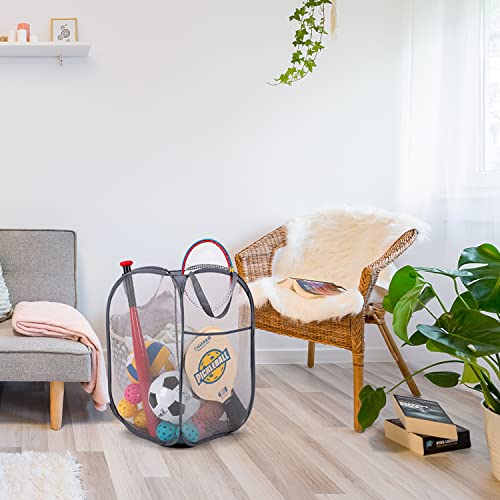 BATTOO Deluxe Strong Mesh Pop up Laundry Hamper Basket with Side Pocket Foldable Hamper for Laundry Room, Bathroom, Kids Room, College Dorm or Travel Grey + White - color: Grey+White