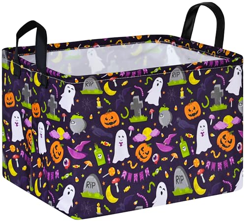 Rec Halloween Ghost Storage Basket Box Hamper Collapsible Organizer Bin Gift Shelf Baskets for Home and Kitchen Storage - color: Halloween party