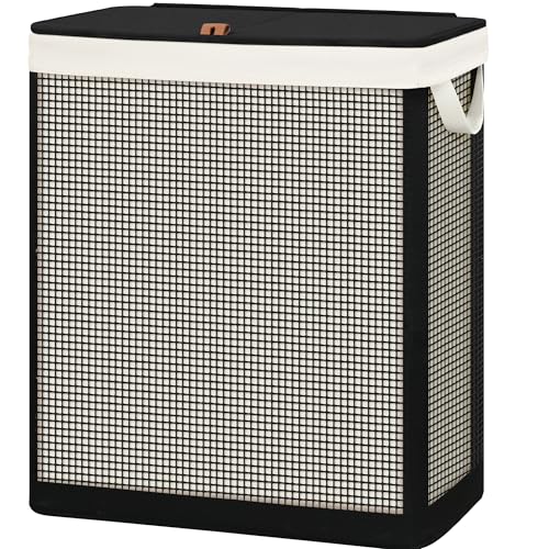 STO STO 2 Section Laundry Hamper with Lid, 140L Steel-Frame Double Laundry Hamper with Removable Washable Liner, Breathable Large Laundry Basket for Bedroom, Bathroom, Laundry Room, Dorm, Closet - size: 2-Section