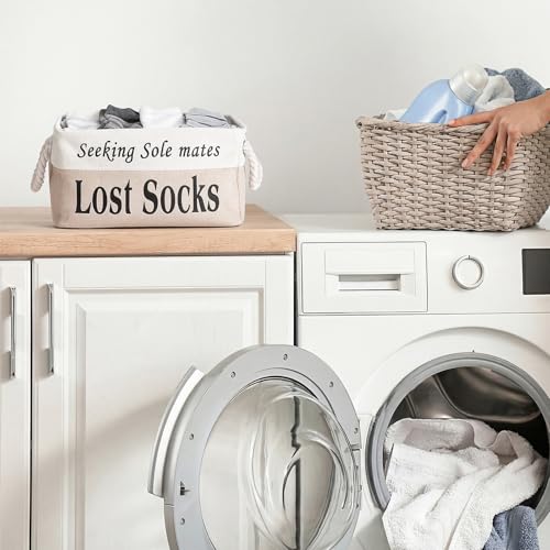Lost Socks Basket for Laundry Room, Fabric Missing Sock Holder - color: Khaki