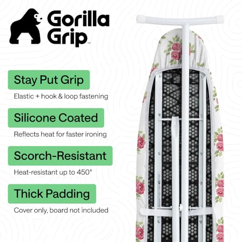 GORILLA GRIP Padded Ironing Board Cover, 15x54 Pink Floral - color: Pink Floral, size: 15" X 54"