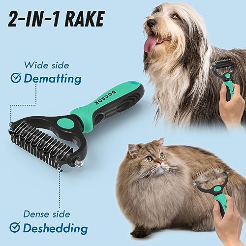 Docrok Pet Grooming Brush and Metal Comb Combo for Dogs & Cats, Green - color: Green