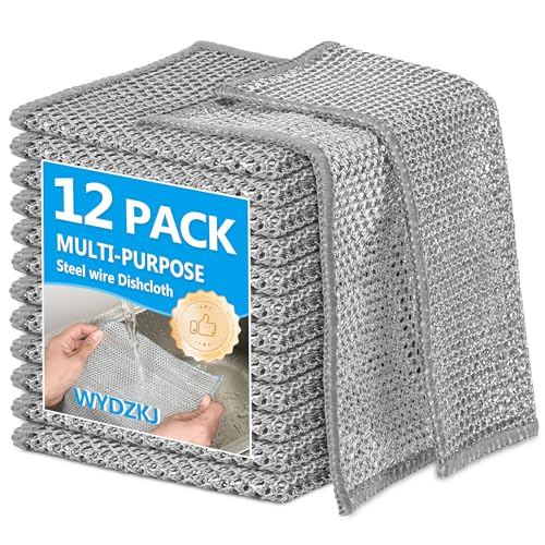 12PK Upgrade Non Scratch Wire Dishcloth, Silver Mesh Dish Cloths. - color: Silver, size: 7.87 x 7.87Inch - 12PACK