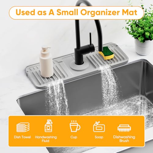 14.6 inch Faucet Mat for Kitchen Sink Splash Guard[7° Slope Fast Self-draining][Snap Lock Fit] Kitchen Sink Area Water Splash Guard Behind Faucet Draining Mat - color: Light Gray, size: 14.6" x 5.5"