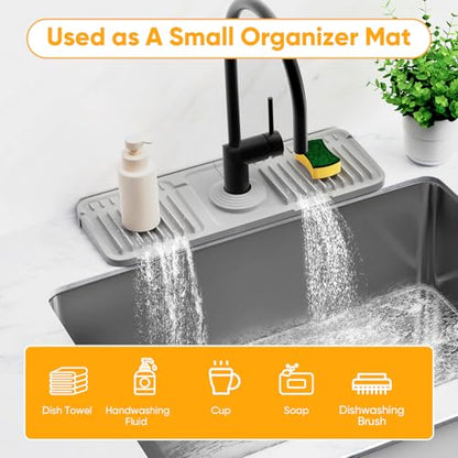 14.6 inch Faucet Mat for Kitchen Sink Splash Guard[7° Slope Fast Self-draining][Snap Lock Fit] Kitchen Sink Area Water Splash Guard Behind Faucet Draining Mat - color: Light Gray, size: 14.6" x 5.5"