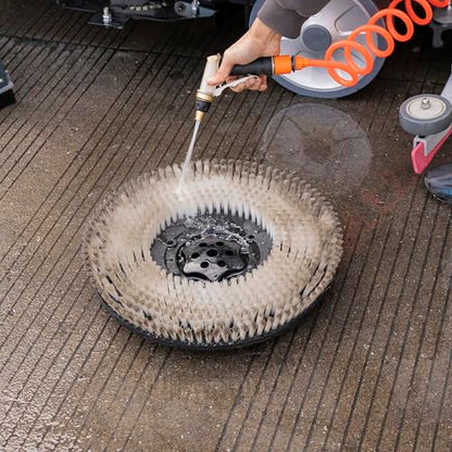 Battery Powered Ride-On Commercial Floor Scrubber Machine, 30" Brush, 39" Squeegee Width, 24 gal Solution Tank, 25 gal Recovery Tank, 5 hr Use 8 hr Charge, 180 RPM, 52,000 Sqft/H, Batteries Included - size: 30"