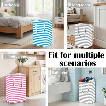 3 Pack Large Laundry Basket ，75L Waterproof,Collapsible Laundry Hamper with Extended Handles for Clothes in the Family Dorm (Blue，Grey，Pink)