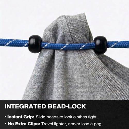 2 Pack Travel Clothesline, No Clothespins Needed, 48 Beads, Winders & Bags