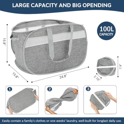 100L Collapsible Laundry Baskets, Foldable Dual Handles Laundry Hamper Grey - color: 100L Gray