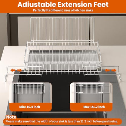 Dish Drying Rack Stainless Steel Expandable Large - size: 16.93"Wx22.44"L