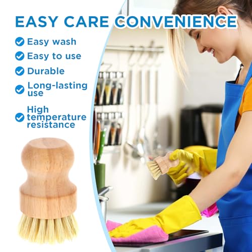 12 Packs Bamboo Dish Scrub Brushes Wooden Scrubbers Set Kitchen Dishwashing Scrubber with Natural Sisal Bristles for Iron Pot Pan Sink