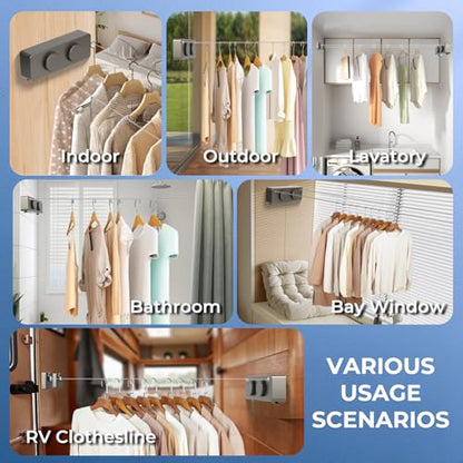Retractable Clothesline Indoor Outside Heavy-Duty, Upgrade 304 Double Stainless Steel Shower Room Clothes line, Fit Rv Balcony Courtyards Indoor Drying Rack Clothesline, 13.8ft - style: grey