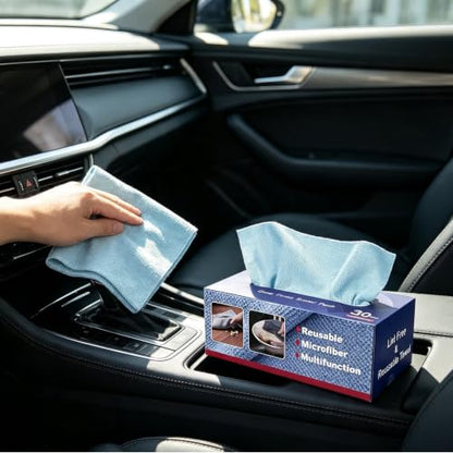 Microfiber Cleaning Cloths, 30 Pack Reusable Washable Microfiber Towels with Dispenser Box, Rags for Car, Automotive, Home, Kitchen, Garage Cleaning, 11" x 11"