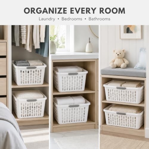 White Laundry Basket 6-Pack, 1.5 Bushel Square with Handles - color: White 6PCS
