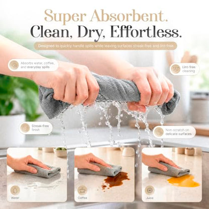Microfiber Cleaning Cloth Roll 20 Sheets 11" x 10" Tear Away Microfiber Towel Roll Reusable Paper Towels Washable Ultra Absorbent Lint-Free Cleaning Cloths for Kitchen, Car and Home Use, Grey - color: Grey
